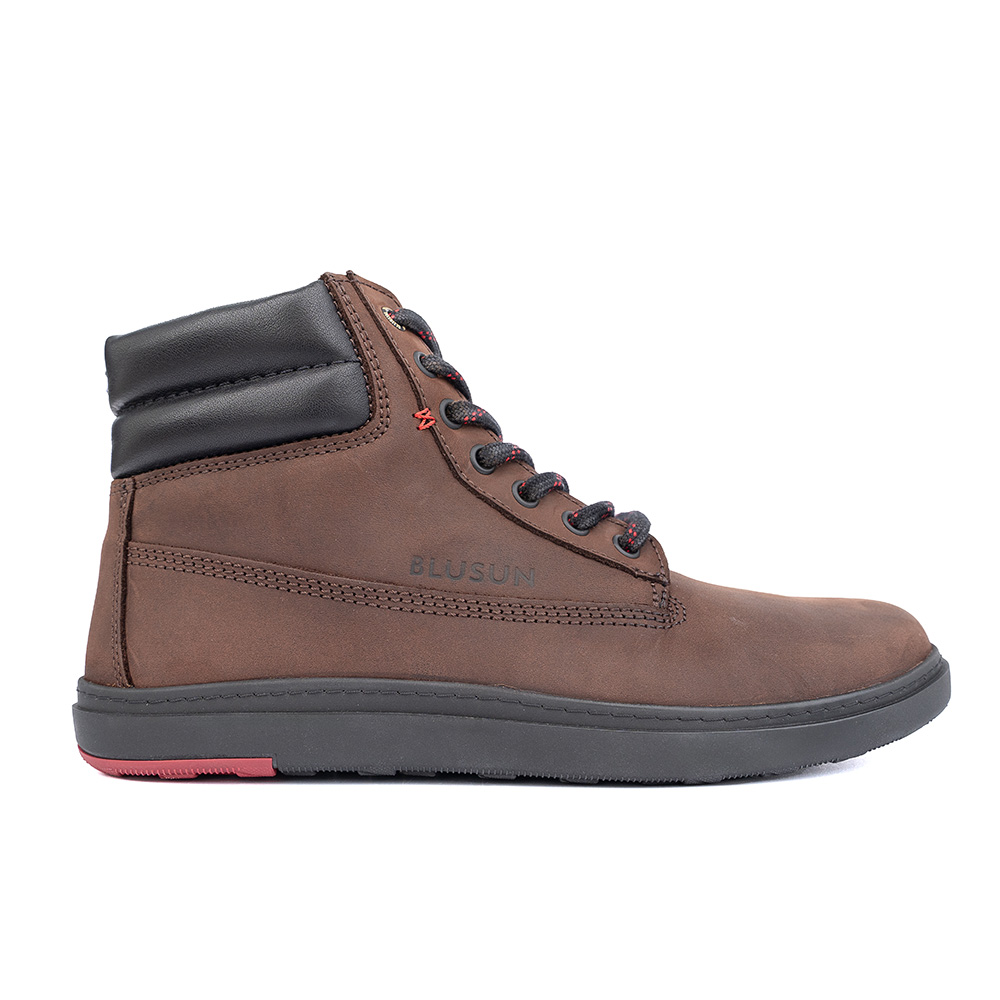 BLUSUN BLSN-021M Barfußstiefel Herren, Brown, wasserabweisendes Nubukleder