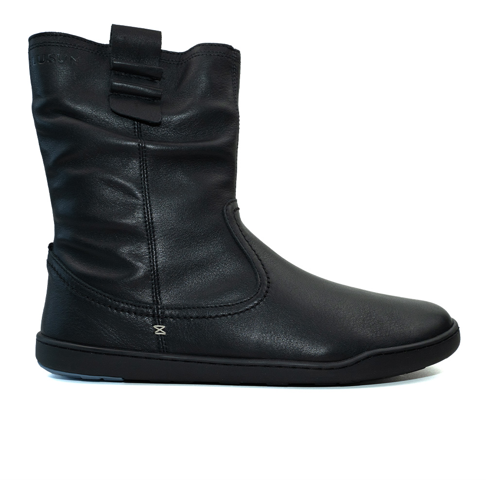 BLUSUN BLSN-405W Barfußstiefel Damen, Black, Terracare®-Glattleder mit Wollfutter