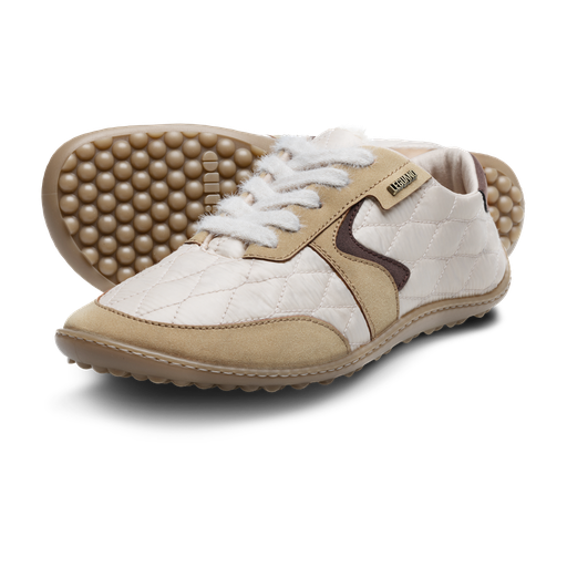 leguano nightstep cosy cream Barfußschuh, gestepptes Obermaterial, warmer cremefarbener Ton